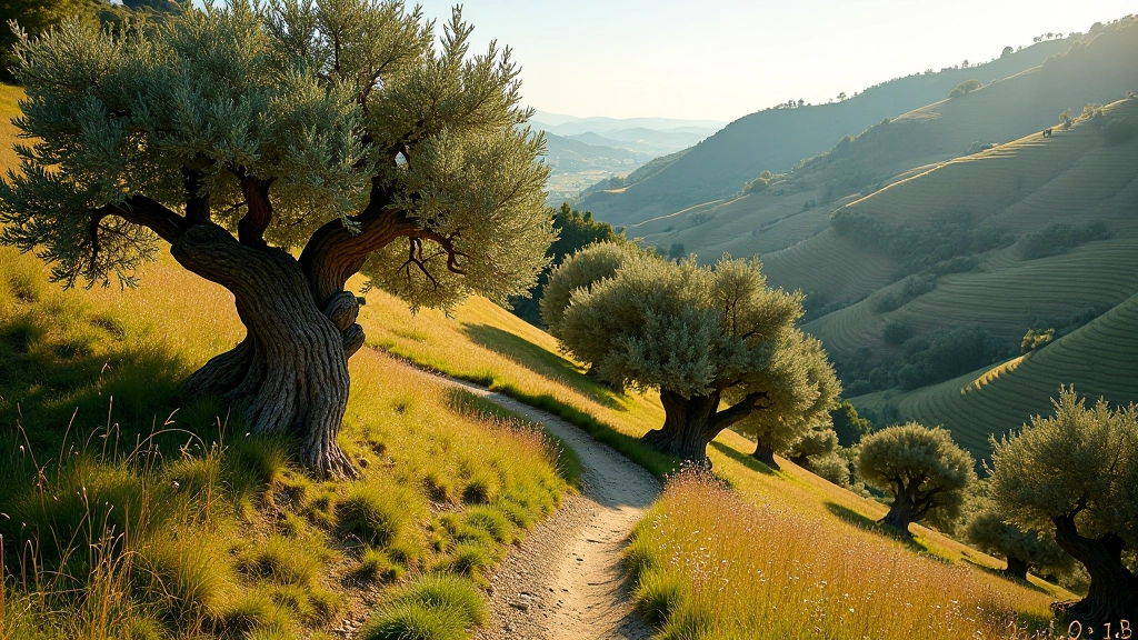 Olivi nodosi e contorti che crescono su pendii terrazzati della campagna toscana